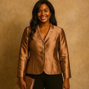 Elegant Brown Women's Blazer. Four Button. 3/4 Length Sleeves. Fully Lined. Sz L